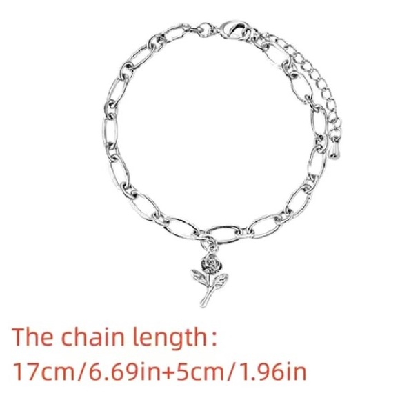 Alt Rose Bracelet Silver Chain Link Charm Flower - Picture 5 of 8